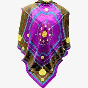 Vgt Celine Paris 100% Silk Scarf Satin 32" purple blue olive red twine tassel(44